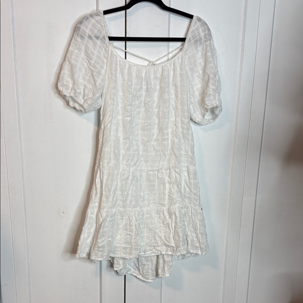 White Boho Cotton Dress - Backless - two cinch points for adjustable closure
